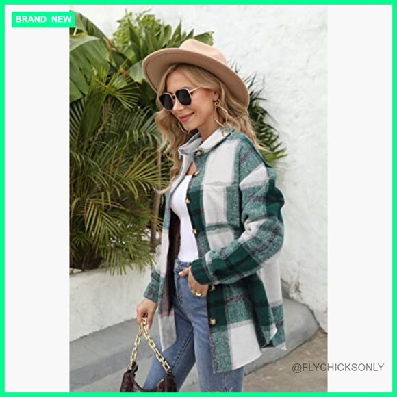 Brushed Plaid Flannel Shacket Jacket Long Sleeve Button Down Casual - Picture 3 of 7